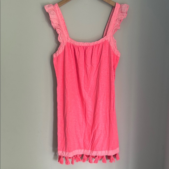 Vineyard Vines Dresses & Skirts - Vineyard Vines Dress Cover-up Hot Pink Ruffle Sleeve Tassel Hem 100% Cotton‎ M